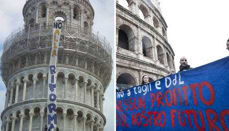 Studenti occupano Colosseo e Torre di Pisa