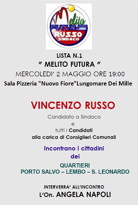 “Melito Futura” domani incontro pubblico del candidato a sindaco Vincenzo Russo