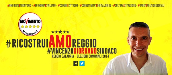 “Trasparenza contro la criminalità” E' quanto afferma Vincenzo Giordano, candidato a sindaco di Reggio per il Movimento 5 stelle 
