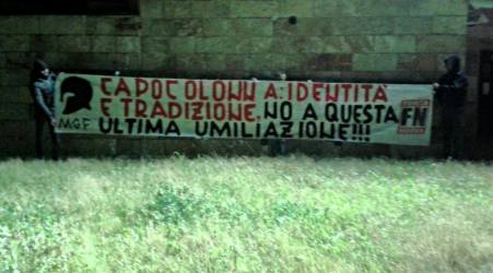 Forza Nuova dice no ai lavori a Capo Colonna Nella notte affisso uno striscione che recita: “Capo Colonna: identità e tradizione, no a quest’ultima umiliazione!!!” 