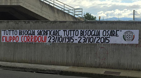 CasaPound ricorda Corridoni nel centenario della morte Anche a Lamezia Terme i militanti del movimento hanno esposto uno striscione in memoria del patriota caduto durante la Prima guerra mondiale