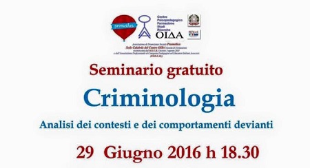 Domani a Catanzaro master gratuito di criminologia Tema trattato “Analisi dei contesti e dei comportamenti devianti”