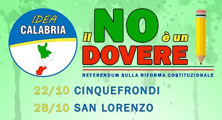 Referendum, tour del “No” di Idea Calabria Contrarietà alla legge proposta dal duo Renzi-Boschi