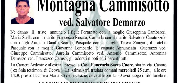 Taurianova, è morta Montagna Cammisotto I funerali si terranno domani, alle 15.30