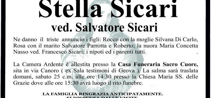 Taurianova, si è spenta Stella Sicari I funerali si terranno domani, alle 15.30