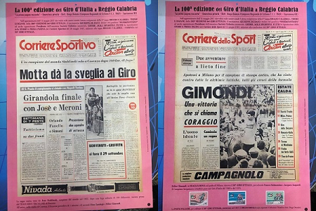 La 100^ edizione del Giro d’Italia fa tappa a Reggio L'11 maggio il via. Nella foto una storica immagine del “Corriere Sportivo” del 28 maggio 1967 racconta la tappa Reggio Calabria-Cosenza del 50° Giro 