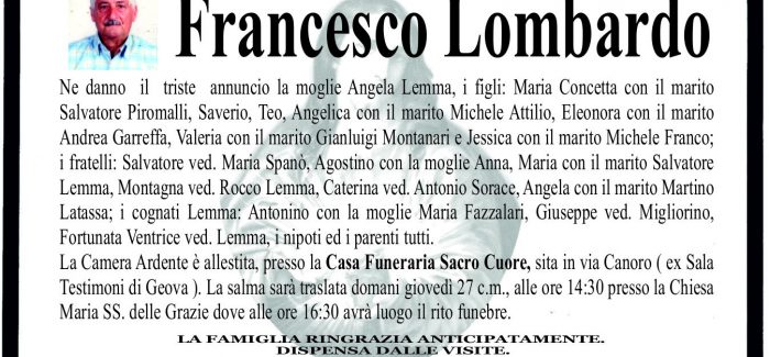 Taurianova, si è spento Francesco Lombardo I funerali si terranno domani alle 16.30