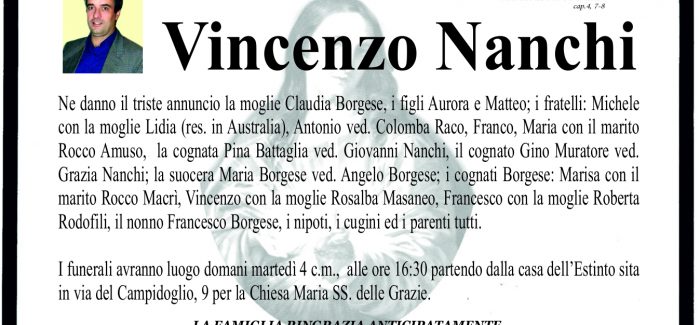 Taurianova, si è spento Vincenzo Nanchi I funerali si terranno domani, alle 16.30