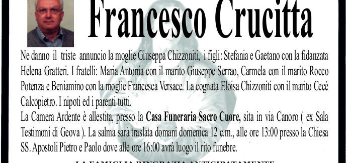 Taurianova, si è spento Francesco Crucitta I funerali si svolgeranno domani, alle 16