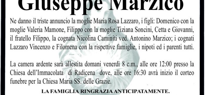Taurianova, si è spento Giuseppe Marzico I funerali si terranno pomeriggio alle 16.30