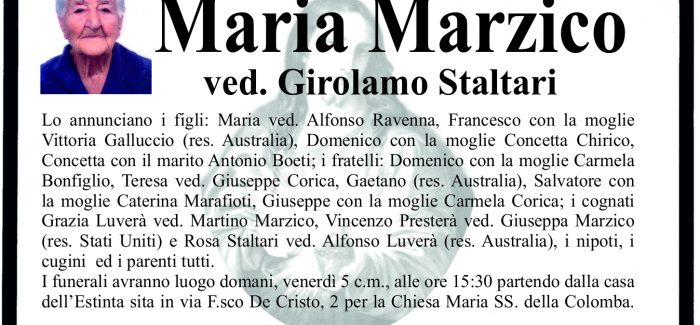 Taurianova, si è spenta Maria Marzico I funerali si terranno domani alle 15.30