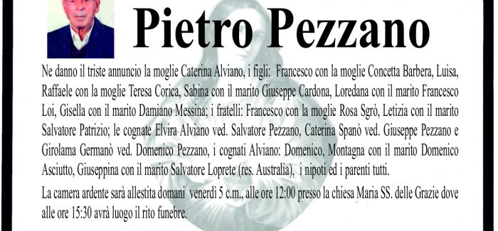 Taurianova, è venuto a mancare Pietro Pezzano I funerali avranno luogo domattina alle 12