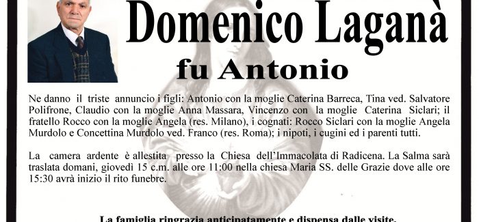 Taurianova, si è spento Domenico Laganà I funerali si terranno domani alle 15.30