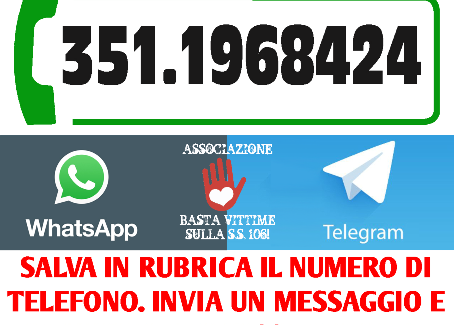 Numero whatsapp per l’associazione Basta vittime sulla SS106 Parte da oggi il nuovo inedito servizio lanciato che consentirà ad ogni utente di effettuare segnalazioni