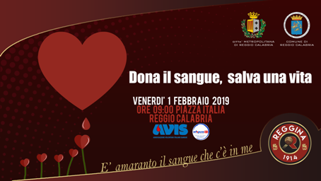 “E’ amaranto il sangue che c’è in me” Comune, Città Metropolitana di Reggio Calabria e Reggina in campo per promuovere la donazione di sangue con Adspem e Avis