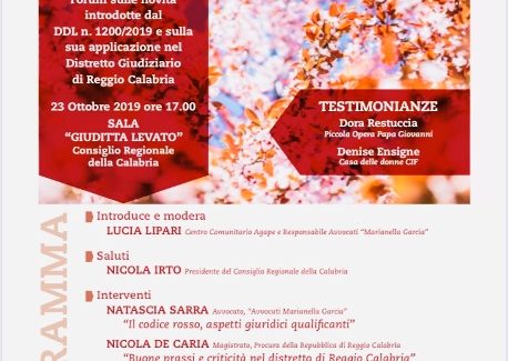 Forum sulla violenza di genere Si terrà presso il Consiglio Regionale della Calabria, il prossimo 23 ottobre alle ore 17