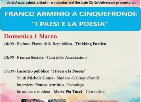 Il poeta Franco Arminio sarà a Cinquefrondi con “I Paesi e la Poesia” L'incontro si terrà domani alle ore 10 in Piazza della Repubblica