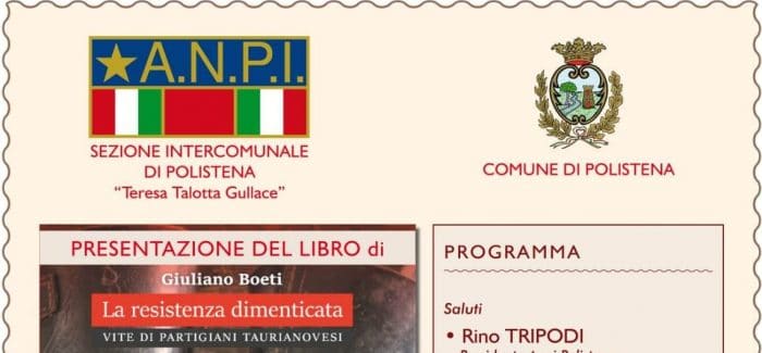 Polistena, stasera presentazione libro Giuliano Boeti, “La resistenza dimeticata” Il Comune in collaborazione con l'Anpi si darà appuntamento alle ore 19 a Piazza della Repubblica