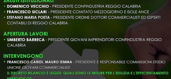 Decreto rilancio, domani evento online dei giovani imprenditori di Reggio Calabria