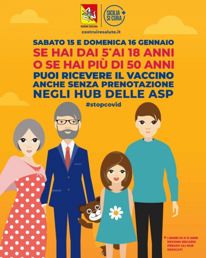 Vaccino, in Sicilia nel weekend “porte aperte” per 5-18 anni e over 50