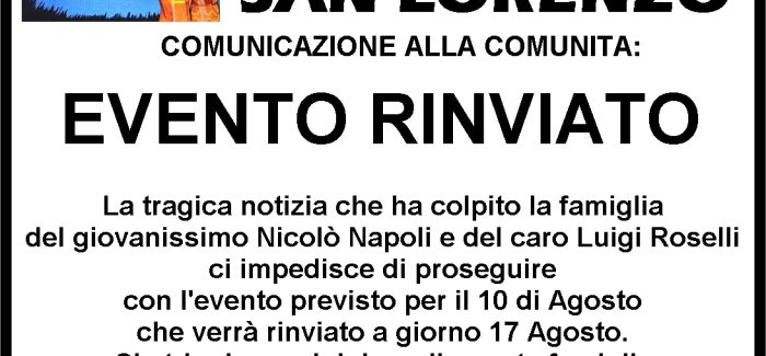 Melicucco, evento giganti rinviato Per la triste scomparsa del Giovane Nicolo' Napoli e del caro Luigi Roselli
